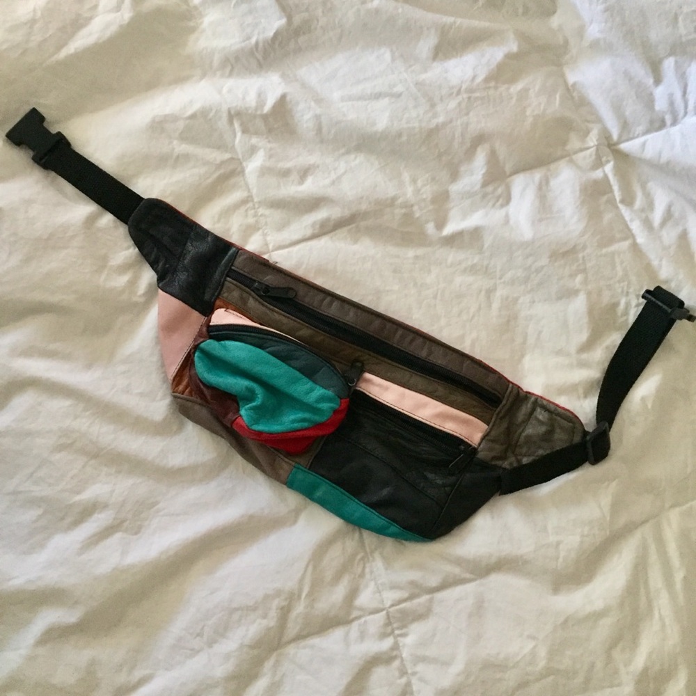 Color block leather fanny